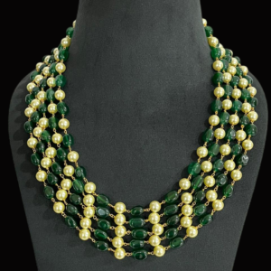 Premium Necklace for Women Dual Tone Pearl Multi Gemstone Jewellery Moti Mala