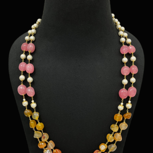 Premium Necklace For Women Double Layered Pearl Onyx Glass Beads Statement Fancy Jewellery