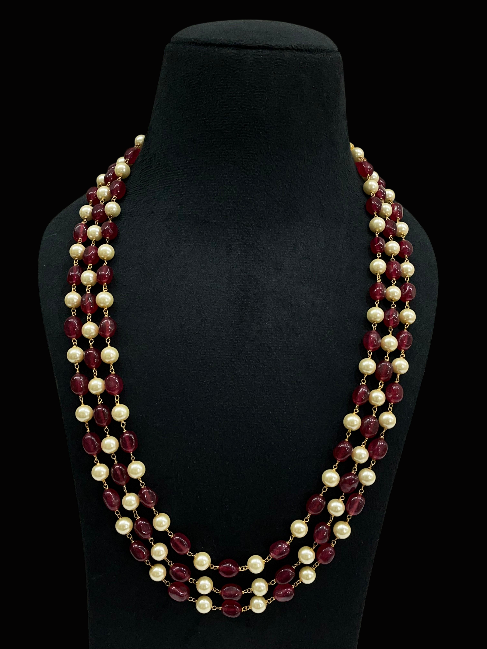Necklace for Women Dual Tone Pearl Multi Gemstone Jewellery Moti Mala - Image 2