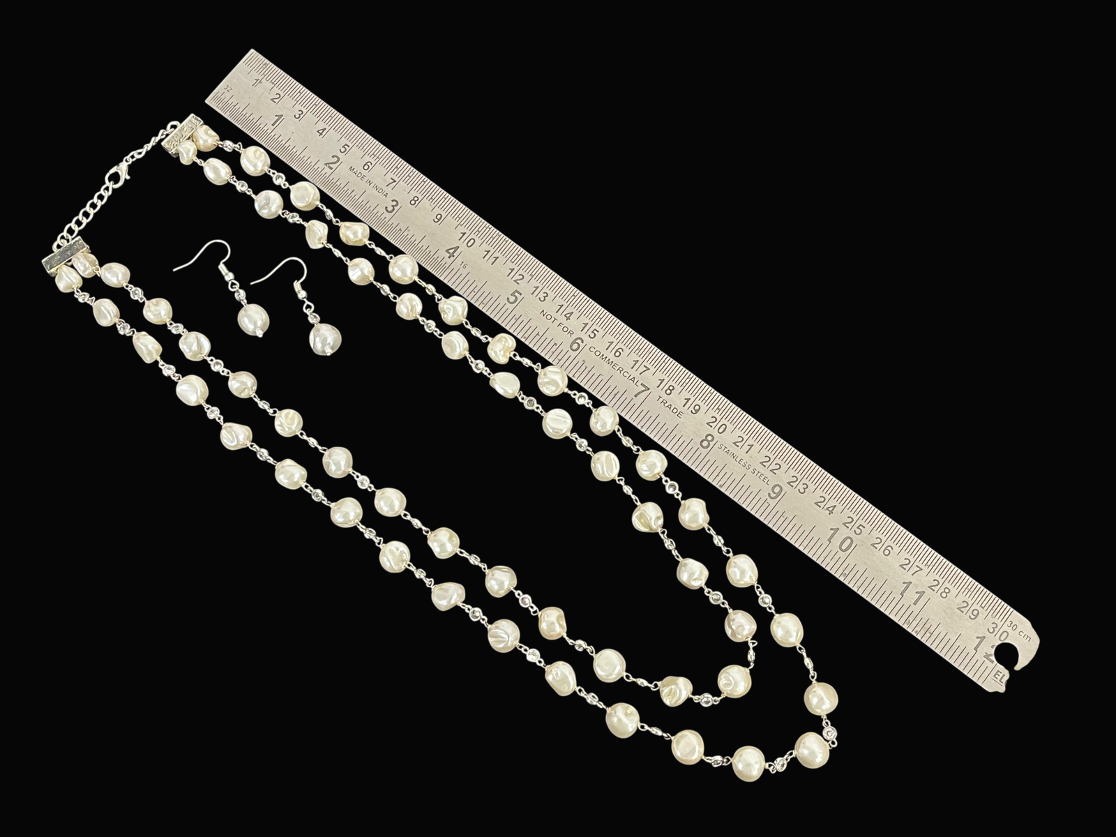 Premium Bollywood Inspired Pearl CZ Wedding Birthday Party Festival Jewellery Set - Image 3