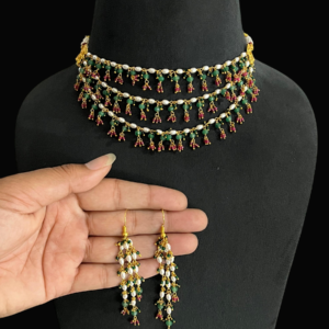 Premium Necklace For Women Gold Plated Multi Layered Pearl Beaded Bollywood Inspired Choker Jewellery set